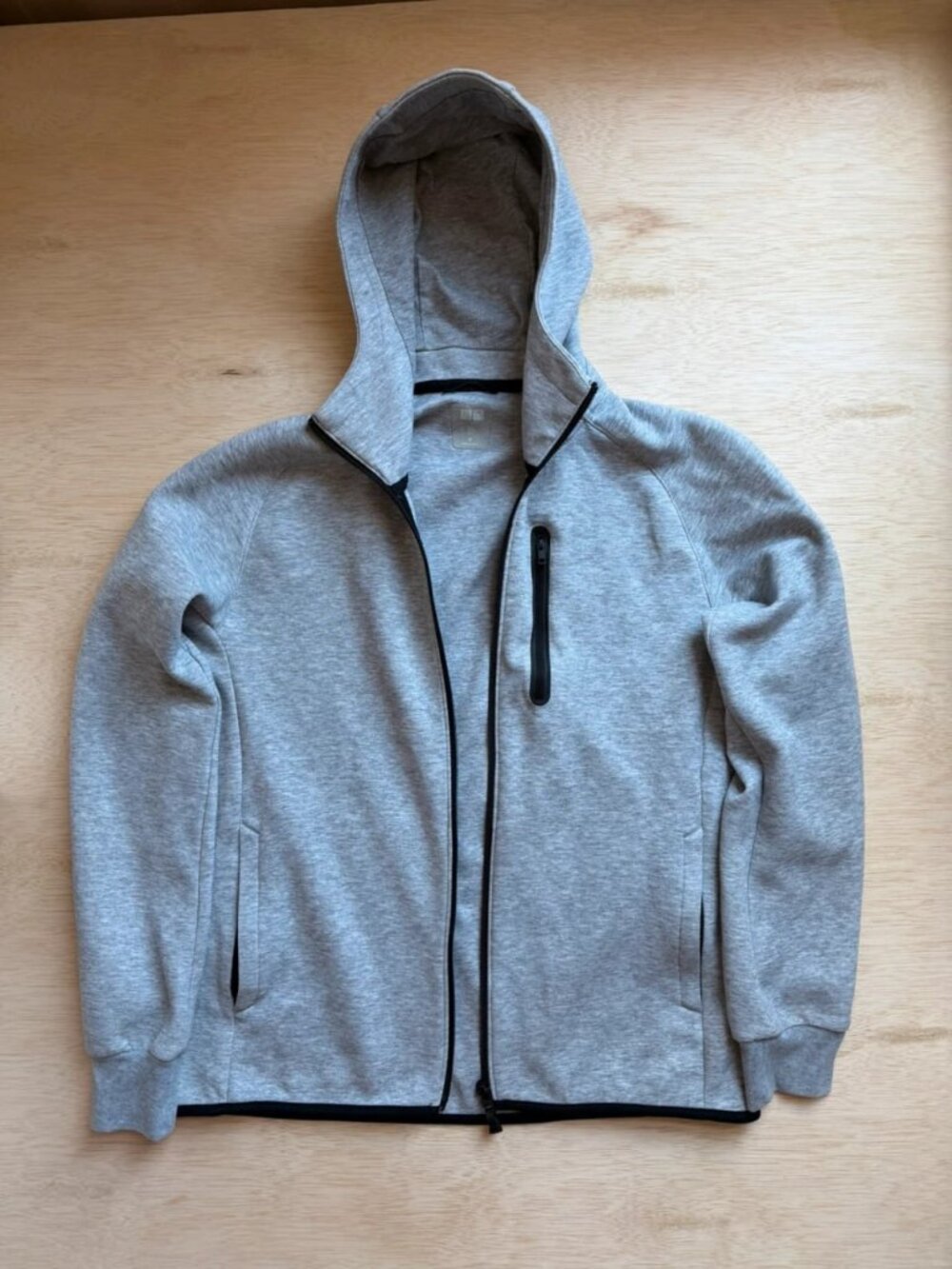 Gray Tech Fleece Full-Zip Hoodie with Black Trim, Size M
